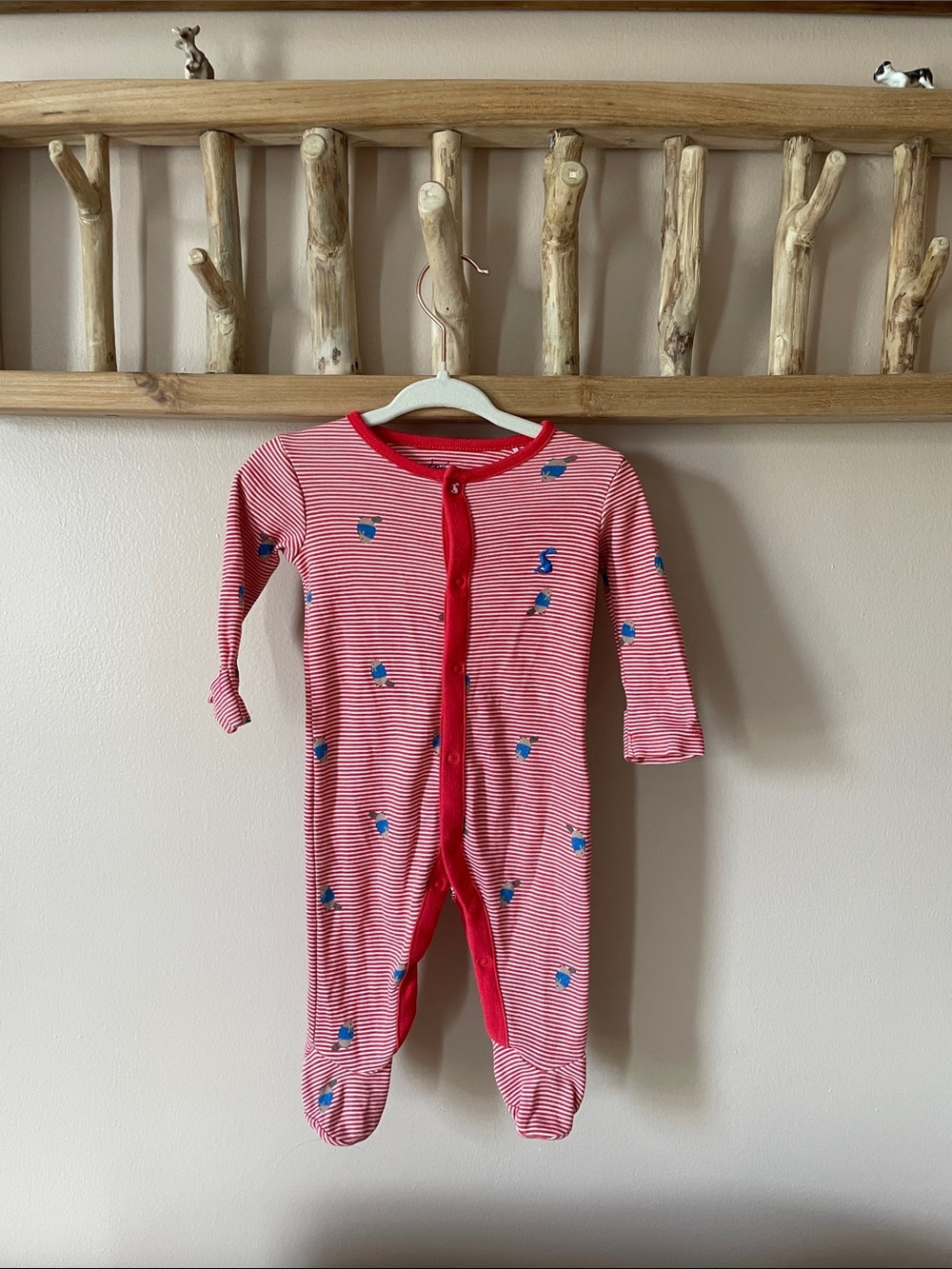Joules Red & White Striped Footed One-Piece with Blue Fish